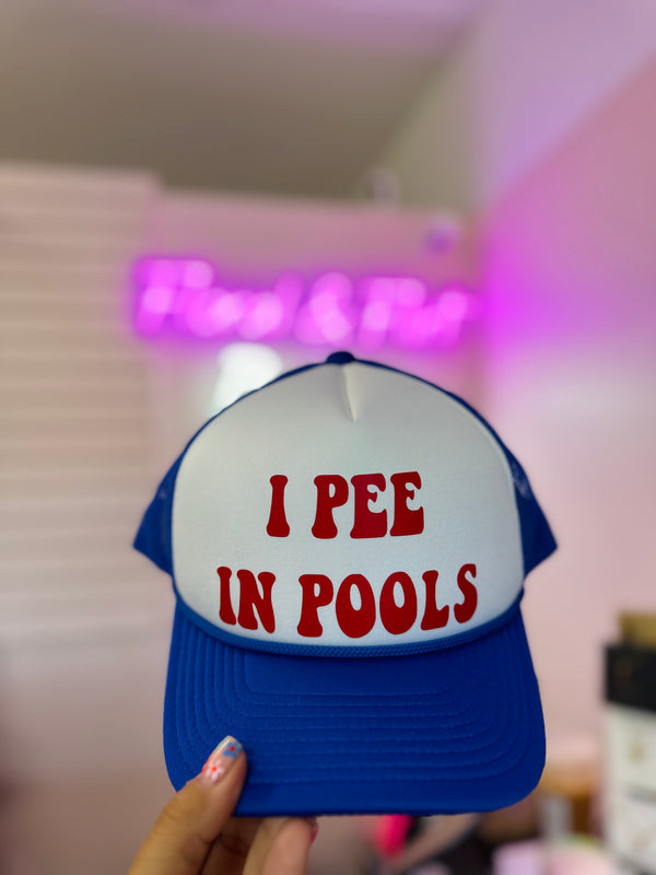 I pee in pools trucker hat