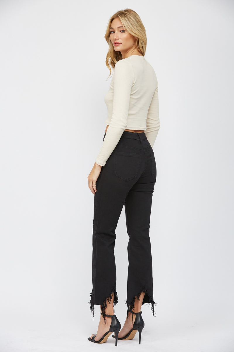 Mica Black Crop Sharkbite Jeans
