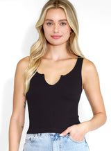 V Notched Ribbed Tank Top