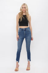 Mica Dark Wash High Rise Minimal Distressed Denim