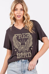 Free Bird V Neck Graphic Tee