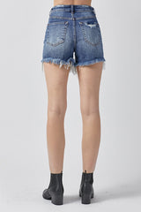 Risen Medium Wash Denim Shorts
