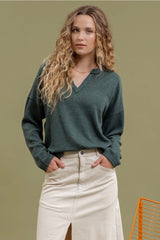 Forest Notched Long Sleeve Top