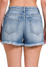 Mid Rise Frayed Hem Denim Shorts