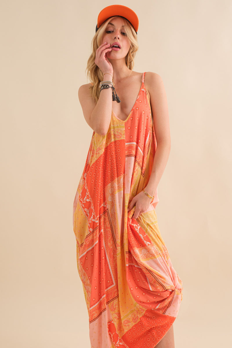Paisley Orange Combo Maxi Dress
