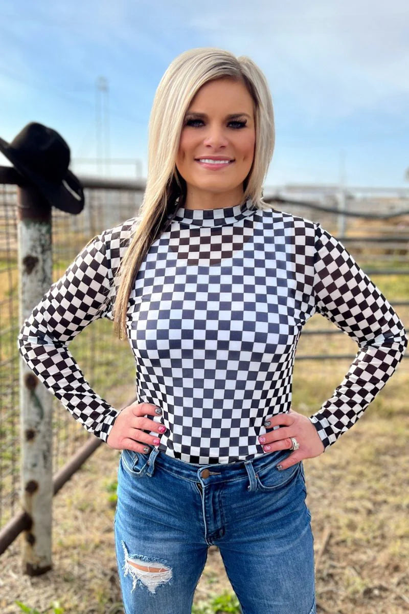 Race Day Checkered Mesh Top – Floral & Flirt