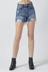 Risen Medium Wash Denim Shorts