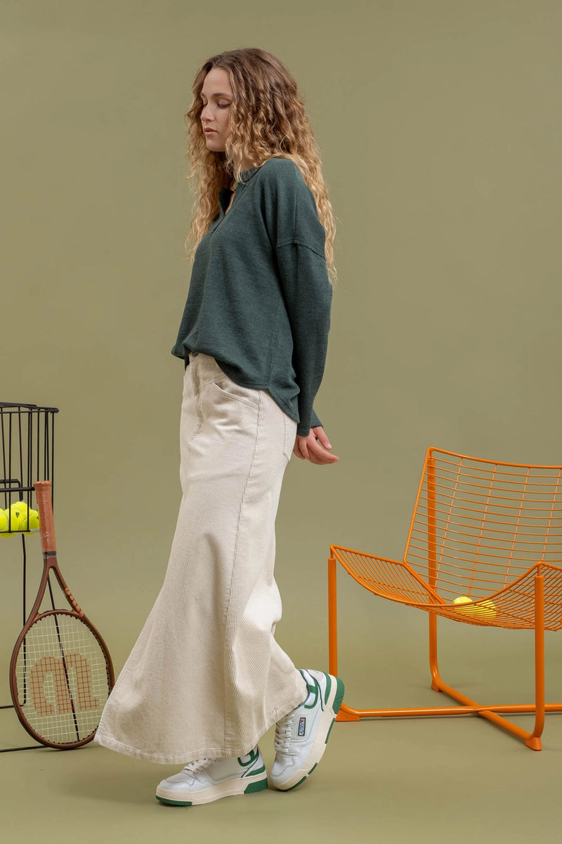 Forest Notched Long Sleeve Top
