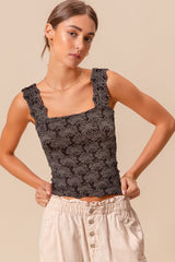 Black Floral Tank Top