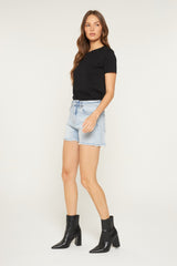 Mica Light Wash Frayed Hem Shorts
