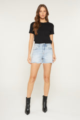 Mica Light Wash Frayed Hem Shorts