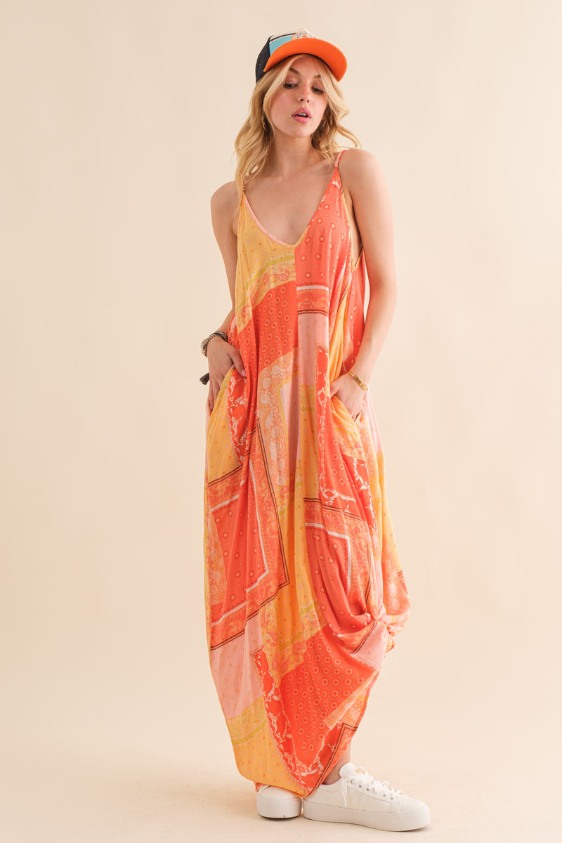 Paisley Orange Combo Maxi Dress