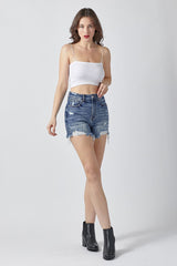 Risen Medium Wash Denim Shorts