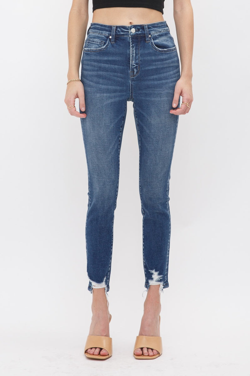 Mica Dark Wash High Rise Minimal Distressed Denim