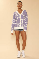 Lavendar Checkered Flower Cardigan