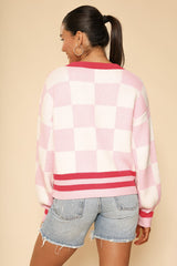 Pink Checkered Cardigan