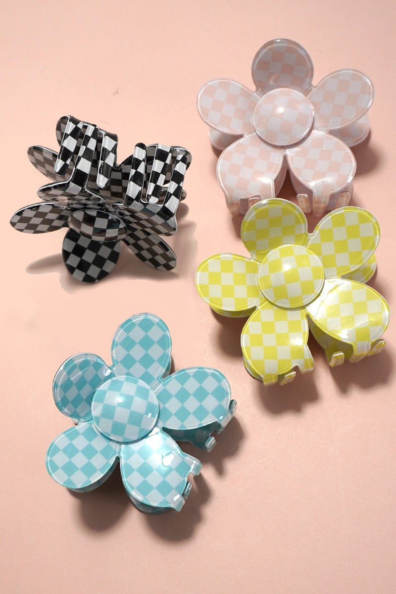 Checkered Flower Claw Clip
