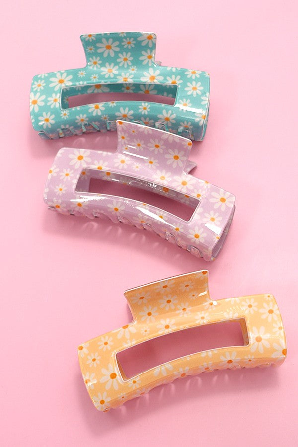 Rectangular Floral Claw Clip