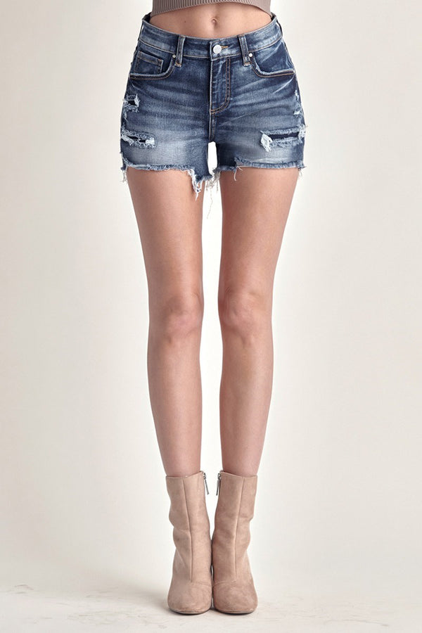 Risen Mid Rise Dark Wash Denim Shorts