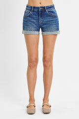 Risen Low Rise Denim Shorts