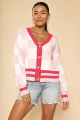 Pink Checkered Cardigan