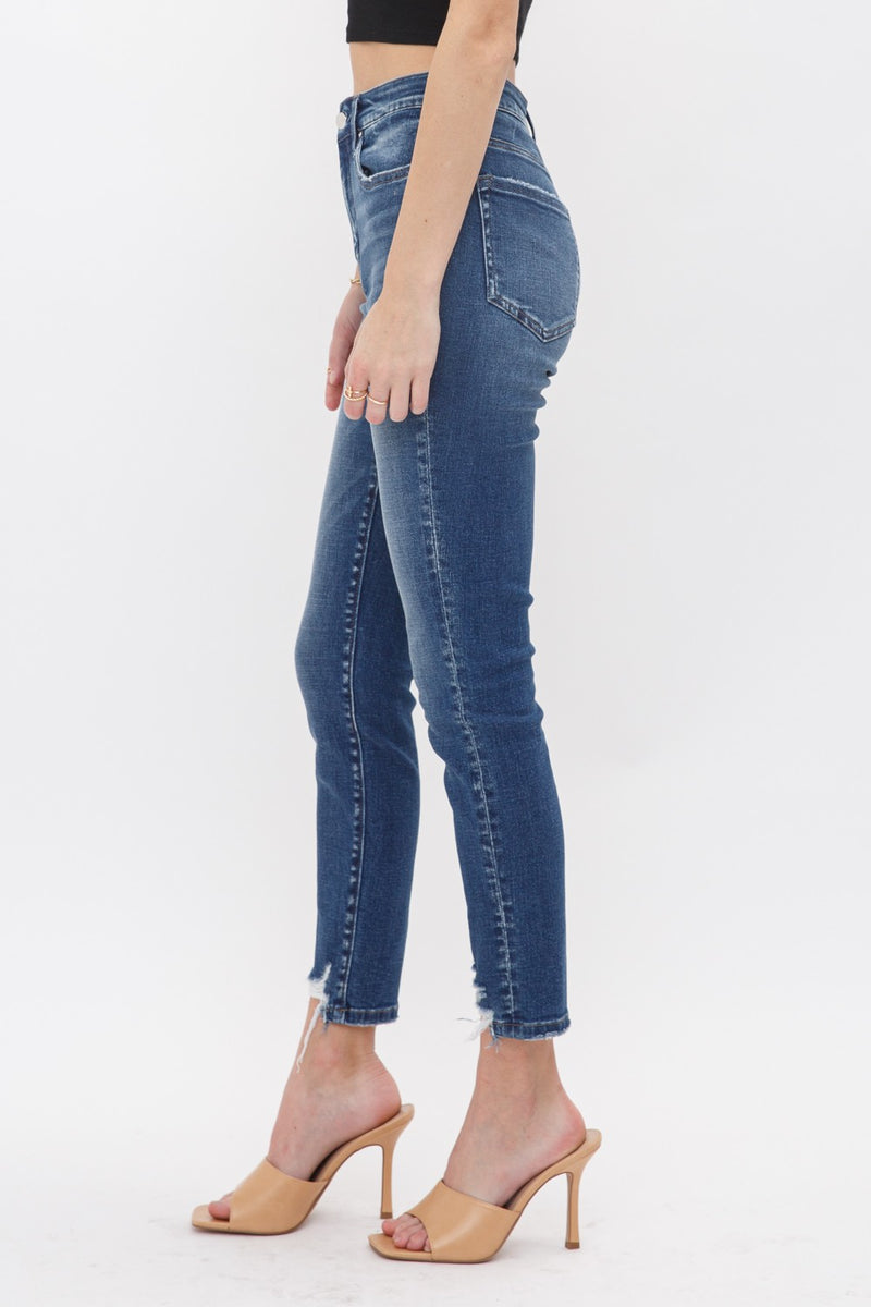 Mica Dark Wash High Rise Minimal Distressed Denim