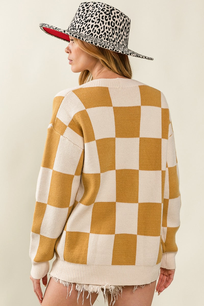 Mustard on the Beat Checkered Cardigan