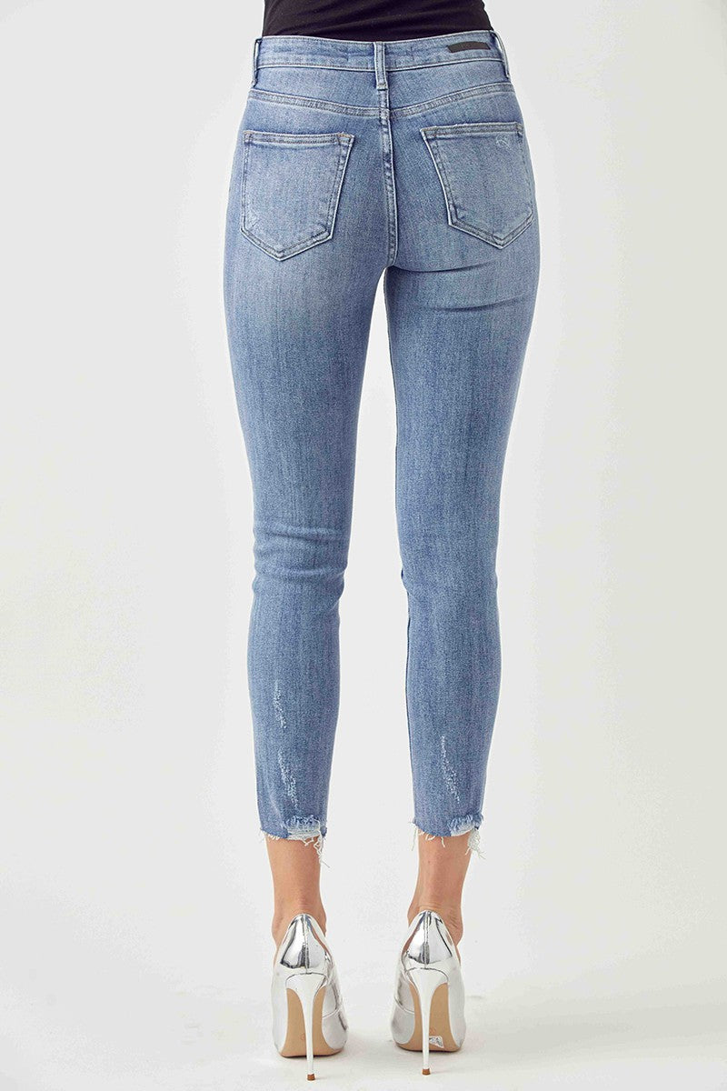 Risen Mid Rise Raw Hem Skinny Jeans