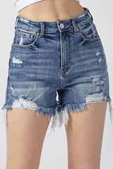 Risen Medium Wash Denim Shorts