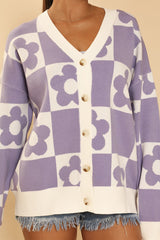 Lavendar Checkered Flower Cardigan