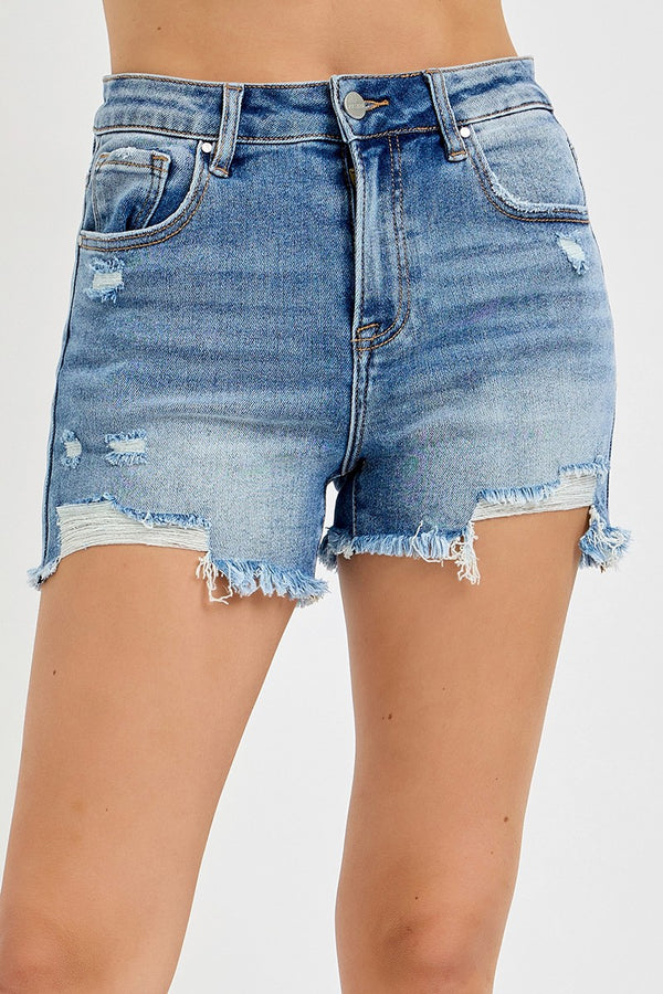 Risen Medium Wash Distressed Shorts