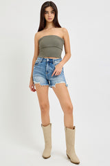 Risen Medium Wash Distressed Shorts