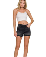Vintage washed black denim shorts