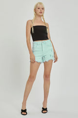 Risen Mint Distressed Denim Shorts