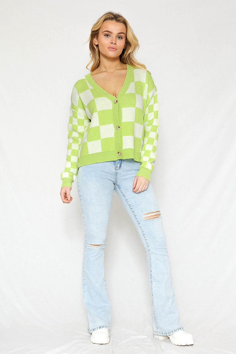 Grinch Green Checkered Cardigan