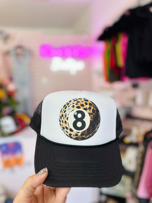 Leopard 8 Ball Trucker Hat