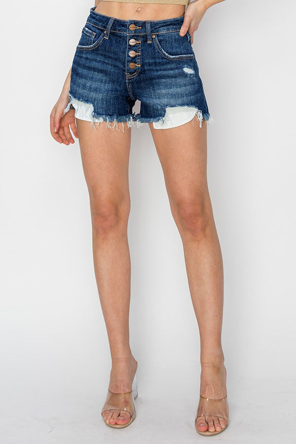 Risen Button Fly Extra Dark Mid Rise Shorts