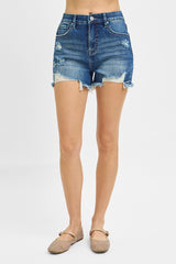 Risen Tummy Control Dark Wash Distressed Shorts