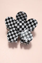Checkered Flower Claw Clip