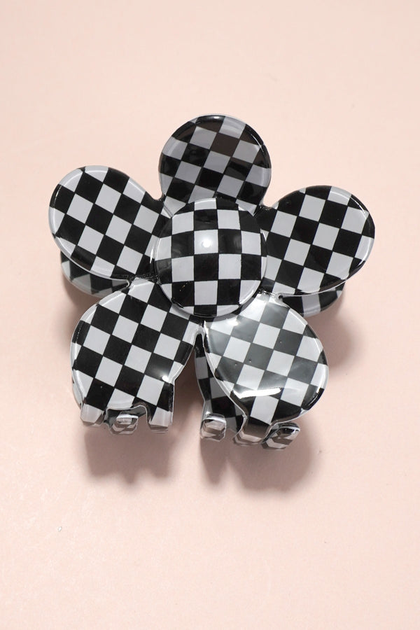 Checkered Flower Claw Clip