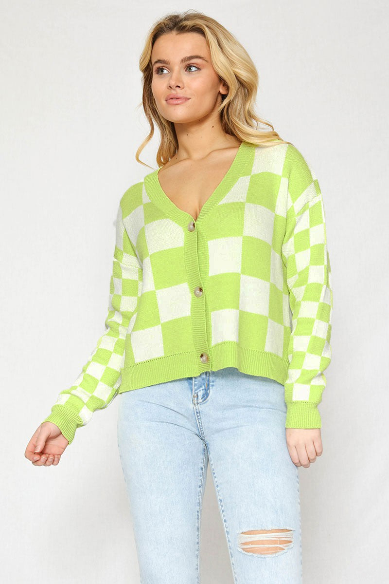 Grinch Green Checkered Cardigan