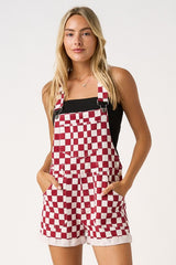 Maroon Checkered Shortalls
