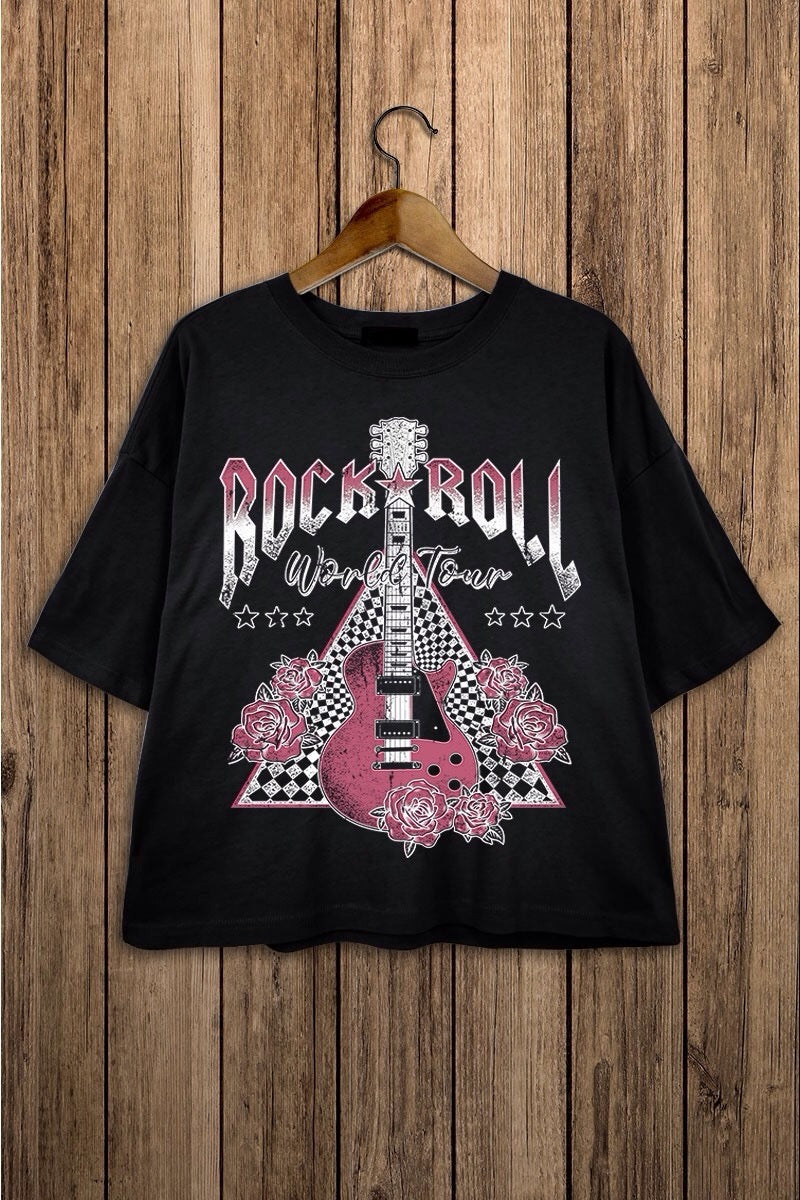 Rock N Roll Graphic Cropped Tee