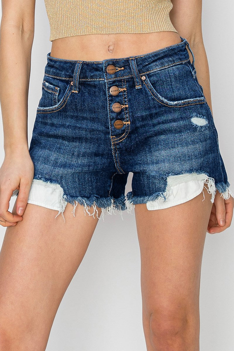 Risen Button Fly Extra Dark Mid Rise Shorts