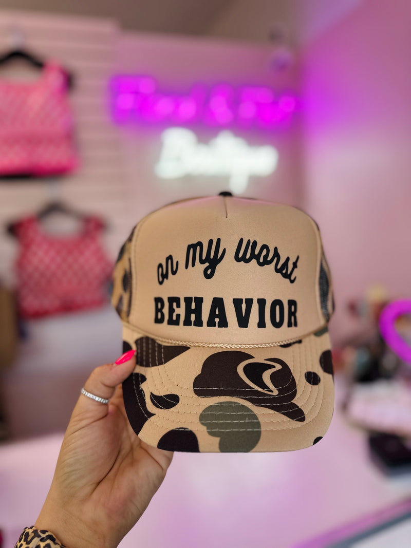 On my worst behavior trucker hat