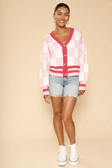 Pink Checkered Cardigan