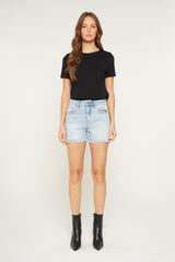 Mica Light Wash Frayed Hem Shorts