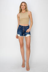 Risen Button Fly Extra Dark Mid Rise Shorts