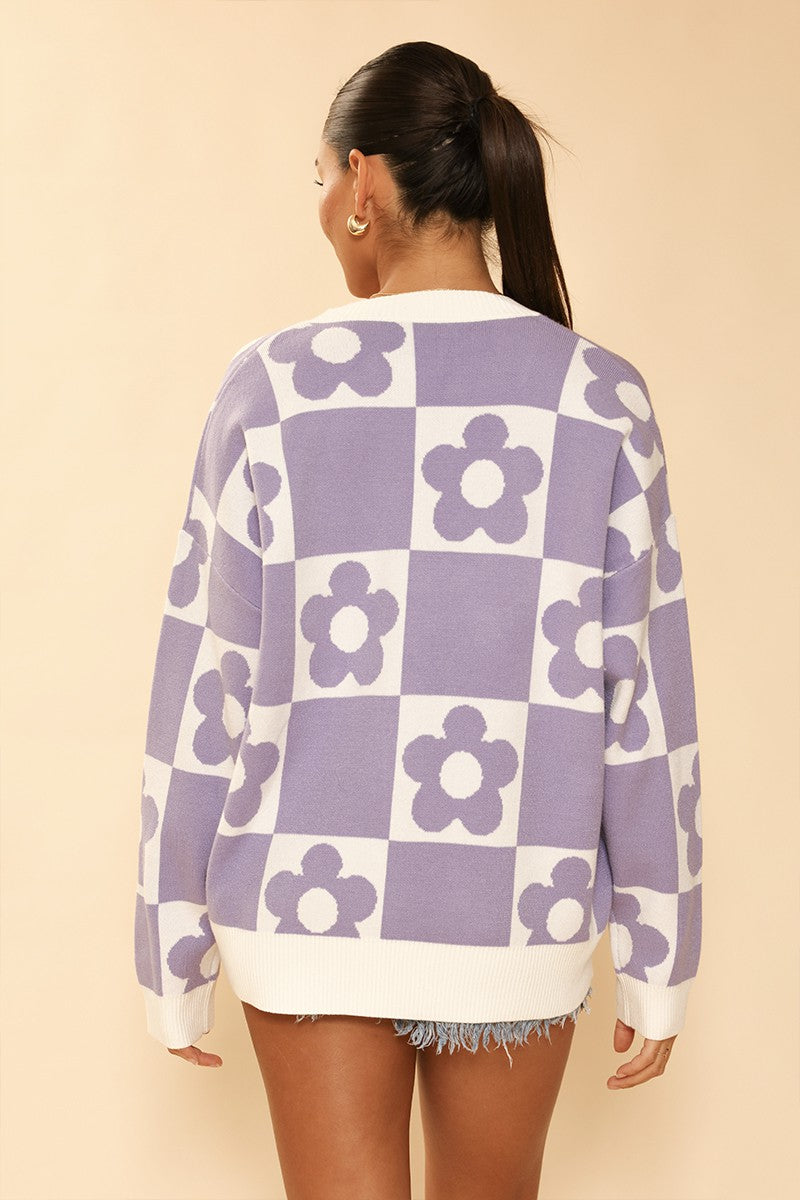 Lavendar Checkered Flower Cardigan