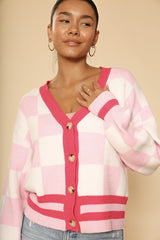 Pink Checkered Cardigan